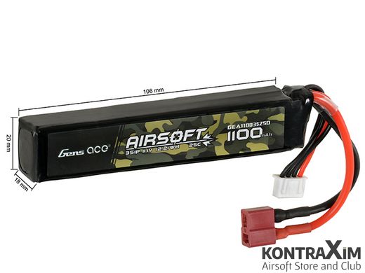 GENS ACE 25C 1100MAH 3S1P 11.1V AIRSOFT LIPO BATTERY T-PLUG